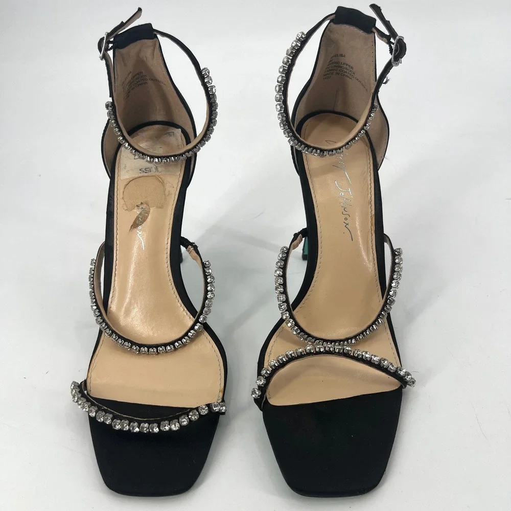 Blue Betsey Johnson Elisa Evening Sandals Black Rhinestone Sparkle Bling Wedding - Picture 4 of 9